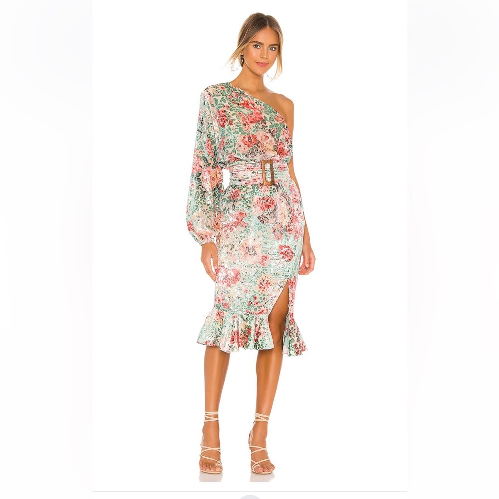 Hemant and Nandita Olivia Midi Dress in Sage Green Floral